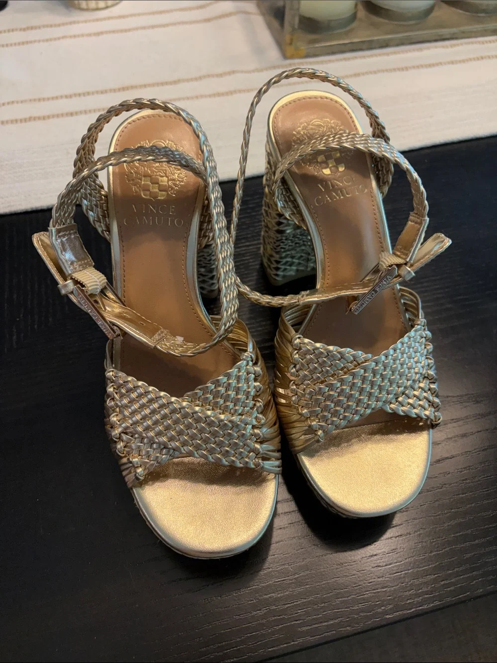 Vince Camuto Gold Braided Platform Ankle-Strap Sandal